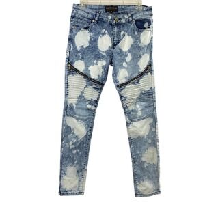 Diamond Stash Moto Skinny Jeans Womens 9 Acid Wash Bleach Blue Punk Edgy Grunge